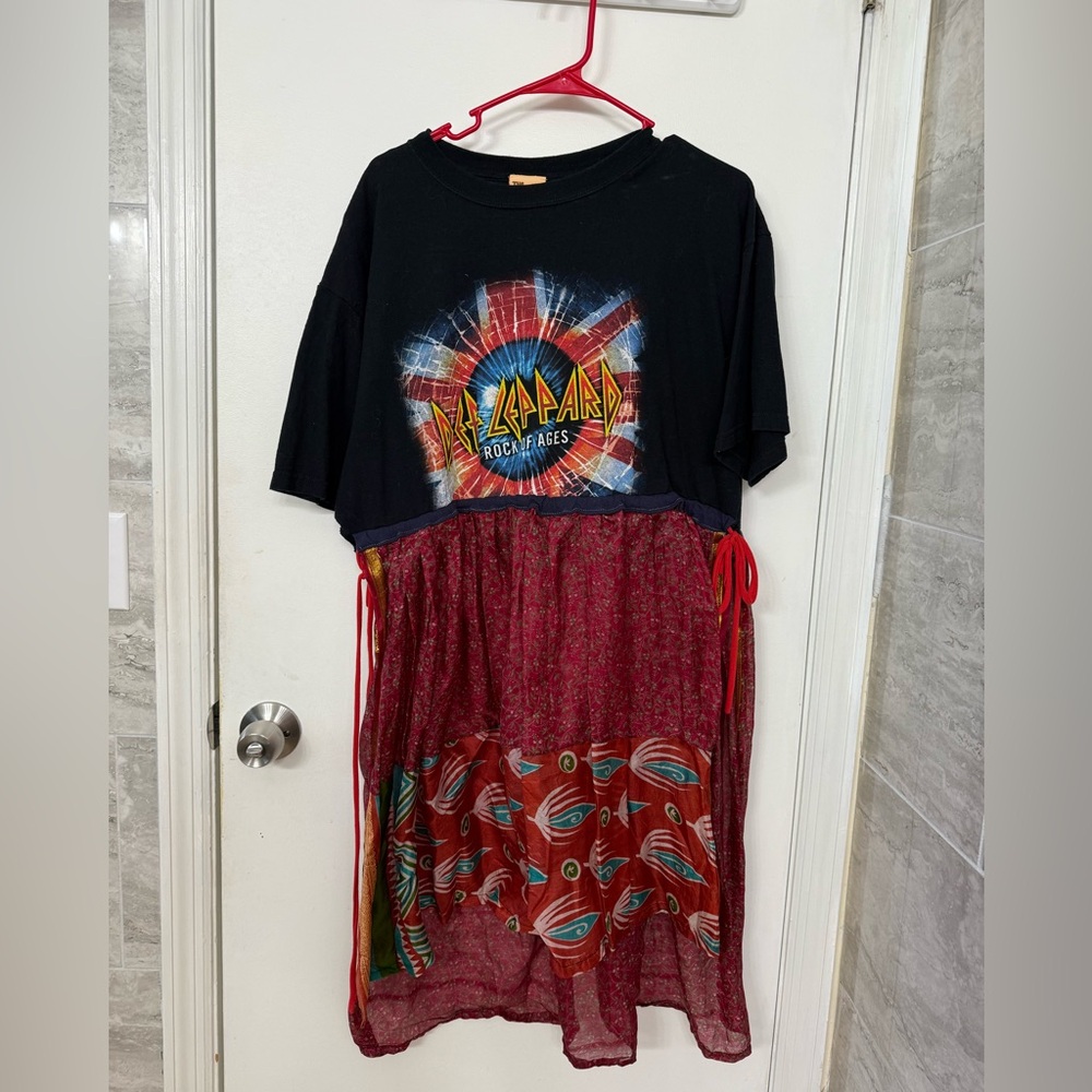 Reworked Black Tie-Dye Crop Top with Red Boho Skirt Dress